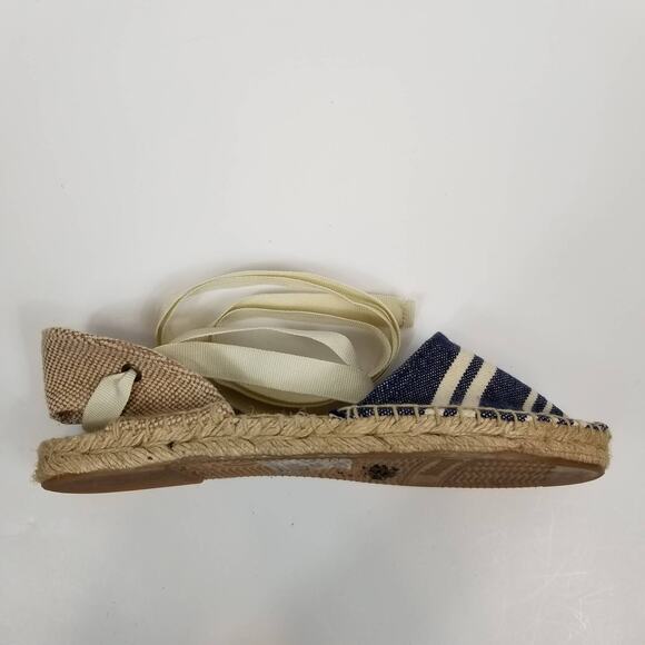 Soludos Women's Lauren Blue White Canvas Ankle Tie Espadrilles Size 5 - Picture 6 of 10